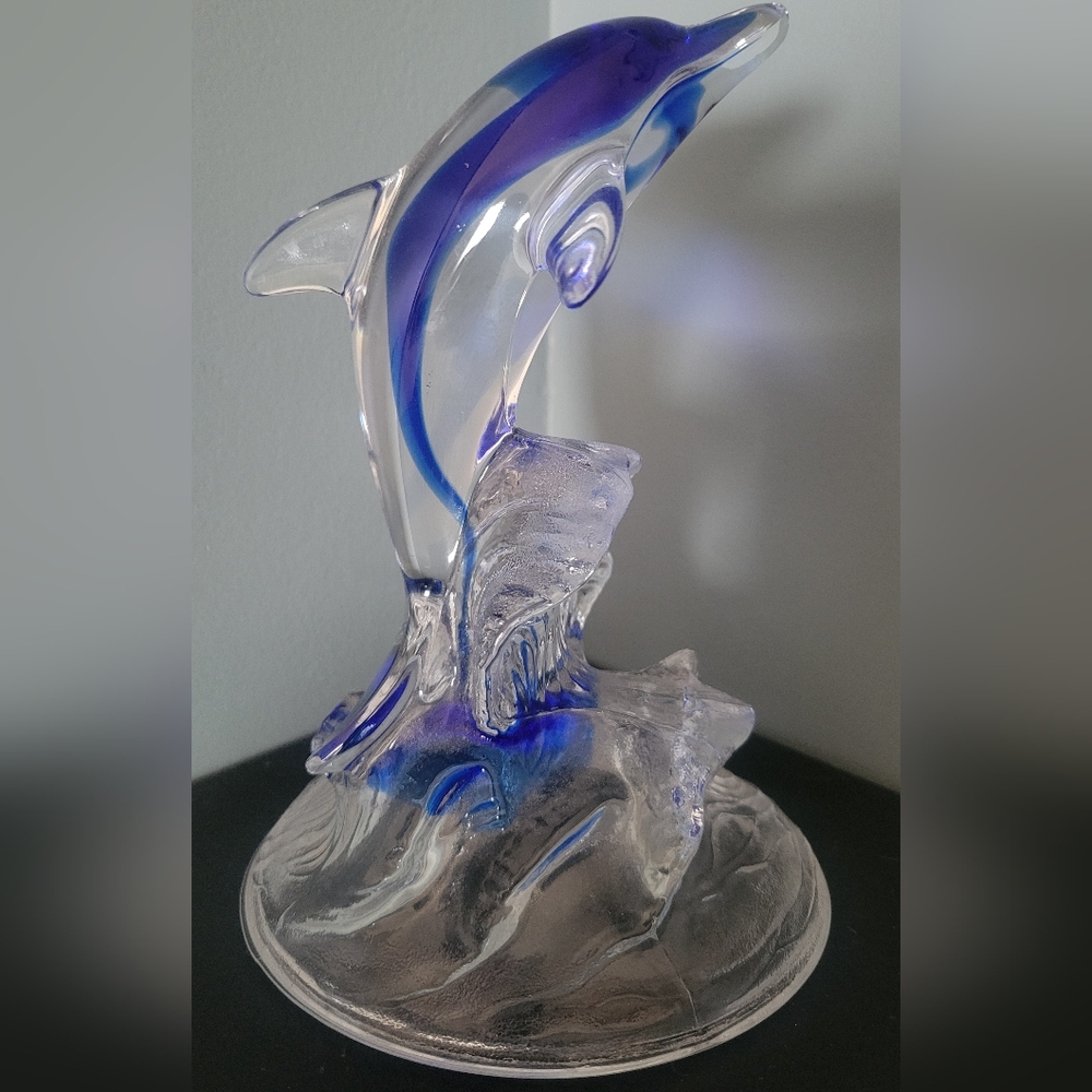 Elegant Blue Glass Dolphin Sculpture